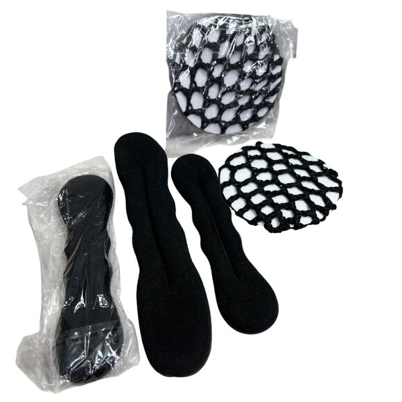 Hair Bun Maker Accessory Set Roll Up Donut Chignon Snood Lot Black Dancer - Picture 1 of 4